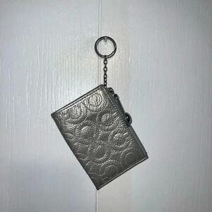 Metallic Coach Small Key Chain Wallet Silver